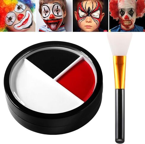 Scary Clown Makeup Black White Red Face Body Paint Cream with Brush, Special Effect SFX Halloween Makeup Kit Face Paint for Professional Halloween Joker Clown Makeup,Cream Oil Face Painting in Kuwait