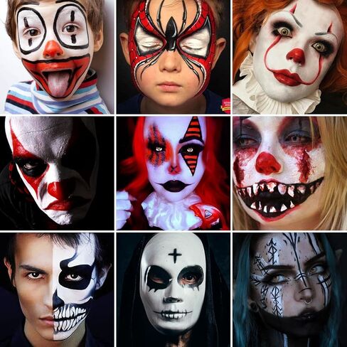 Scary Clown Makeup Black White Red Face Body Paint Cream with Brush, Special Effect SFX Halloween Makeup Kit Face Paint for Professional Halloween Joker Clown Makeup,Cream Oil Face Painting in Kuwait