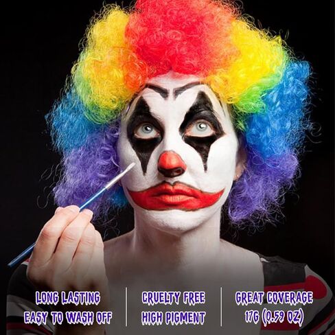 Scary Clown Makeup Black White Red Face Body Paint Cream with Brush, Special Effect SFX Halloween Makeup Kit Face Paint for Professional Halloween Joker Clown Makeup,Cream Oil Face Painting in Kuwait