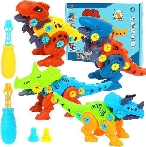 ألعاب ديناصور تيك أبارت للأطفال من سانكو مجموعة ألعاب بناء ديناصور تعليمية من 4 قطع ديناصورات مع أدوات بناء وهندسة تعليمية للأطفال من سن 3 إلى 8 سنوات in Kuwait