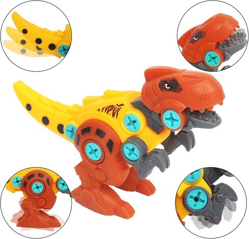 ألعاب ديناصور تيك أبارت للأطفال من سانكو مجموعة ألعاب بناء ديناصور تعليمية من 4 قطع ديناصورات مع أدوات بناء وهندسة تعليمية للأطفال من سن 3 إلى 8 سنوات in Kuwait