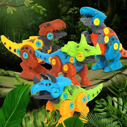 ألعاب ديناصور تيك أبارت للأطفال من سانكو مجموعة ألعاب بناء ديناصور تعليمية من 4 قطع ديناصورات مع أدوات بناء وهندسة تعليمية للأطفال من سن 3 إلى 8 سنوات in Kuwait