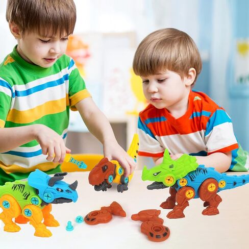 ألعاب ديناصور تيك أبارت للأطفال من سانكو مجموعة ألعاب بناء ديناصور تعليمية من 4 قطع ديناصورات مع أدوات بناء وهندسة تعليمية للأطفال من سن 3 إلى 8 سنوات in Kuwait