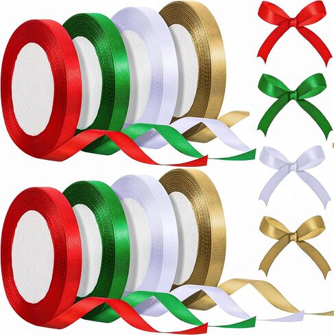Xinnun 200 Yards Christmas Satin Ribbon Wrapping Ribbon 8 Rolls Christmas Polyester Ribbon 3/8 Inch Silk Ribbon for Christmas Party Decoration DIY Crafts Supplies (Orange, Black, Purple, Green) in Kuwait