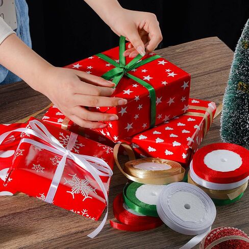 Xinnun 200 Yards Christmas Satin Ribbon Wrapping Ribbon 8 Rolls Christmas Polyester Ribbon 3/8 Inch Silk Ribbon for Christmas Party Decoration DIY Crafts Supplies (Orange, Black, Purple, Green) in Kuwait