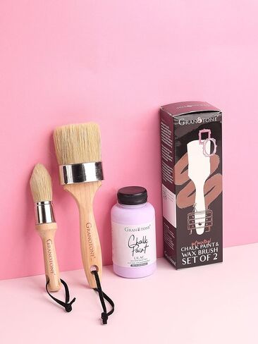 Granotone Chalk and Wax Paint Brush Set | 1Pc Painting Brush with Natural Bristles & Wooden Handle | Professional Round Paint Brush for Wood, Furniture, Home Decor, DIY Projects,60cm in Kuwait
