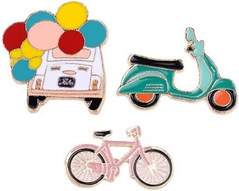 3 قطعة دراجة الإبداعية سيارة كهربائية سيارة المينا بروش دبوس رومانسية لطيف بالون سيارة طية صدر السترة دبوس شارة الكرتون للملابس أكياس جاكيتات اكسسوارات DIY الحرف in Kuwait