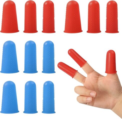 Jawflew 12 Pieces Silicone Hot Glue Gun Finger Caps, 2 Colors Finger Protectors Covers Caps, Suit for Resin Honey Adhesives Scrapbooking Sewing Crafts Ironing Embroidery Needlework (Blue+Red) in Kuwait