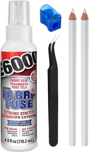 E6000 Glue Fabri-Fuse Fabric Glue Adhesive - 4 fl oz Shelf Bottle - with Pixiss Accessories Needle Tip Tweezers, and 2 Jewel Picker Pencils in Kuwait