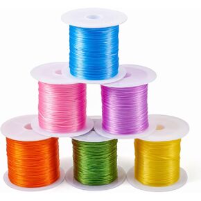 Craftdady 6 Rolls 0.7mm Elastic Bracelet String Flat Crystal Thread Stretchy String Beading Thread for Crafts DIY Jewelry Making Friendship Bracelet Beading Supplies