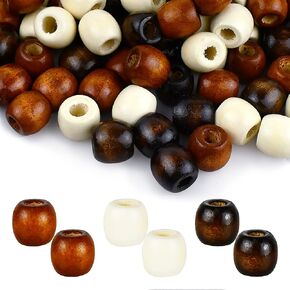 400Pcs Large Hole Wooden Craft Beads 4 Colors 12x11mm Natural Barrel Wood Loose Beads Spacer Beads Big Hole Beads Assorted for Jewelry Making Decoration Bracelet DIY Handmade