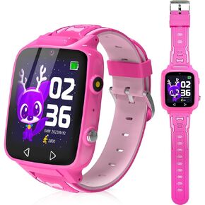 ساعة ذكية للأطفال للفتيات مع 25 لعبة ألغاز وكاميرا فيديو وآلة حاسبة عالية الدقة وشاشة تعمل باللمس وساعة منبه وعداد الخطى للأطفال وساعات هدايا عيد الميلاد للأطفال من سن 3 إلى 12 عامًا، باللون الوردي in Kuwait