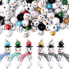450 Pieces Snowman Wood Beads Christmas Wooden Beads Winter Wooden Bead Wood Beads for Crafts Colorful Buffalo Plaid Round Wood Beads with Twine Scarf for Christmas Winter DIY Party Decor (Plaid) in Saudi Arabia