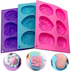 Helpcook 3 Pack Silicone Soap Molds,6 Cavities Soap Making Molds,Mixed Patterns Craft Molds,Soap Molds for Soap Making, Perfect for Making DIY Handmade Gifts,Easy Release and BPA Free Silicone Molds in Saudi Arabia