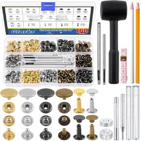 Glarks 90 Sets Leather Snap Fasteners Kit with Snap Pliers, 12.5mm 6 Colors Snap Buttons Press Studs with 8Pcs Snap Pliers Setting Tools and Grease Pencils Tweezers Tape Measure for DIY Leather Craft in Kuwait