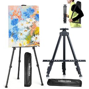 فكرة لبو حامل فنان محمول، حامل رسم فني لرسم لافتات الزفاف القماشية والعرض، حامل رسم بارتفاع قابل للتعديل مع حقيبة، الارتفاع من 17 انش الى 60 انش (عبوة من قطعتين، اسود) in Kuwait