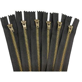 AMORNPHAN 6 pcs 6 Inch Metal Zippers Closed End #5 Black Tape Antique Brass Teeth Spring Lock Slider Heavy Duty for Jeans Denim Pockets Clothes Crafts Sewing (6") in Kuwait