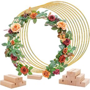 8 Pack 12 Inch Large Metal Floral Hoops with 8 PCS Wood Place Card Holders, Wreath Macrame Gold Craft Hoop Rings for Making Wedding Wreath Decor, Dream Catcher and DIY Christmas Wall Hanging Crafts in Kuwait