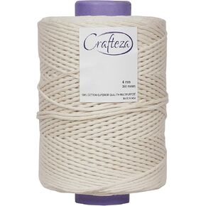 Crafteza Macrame Cord 4mm X 1181 ft Single Strand Macrame Cord - 100% Natural Virgin Cotton Cord Made in India Soft Macrame Yarn for Making Macrame Crafts Perfect Macramé Cord for Macrame Supplies in Saudi Arabia