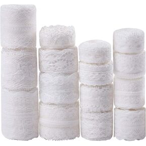 Whaline 49 Yard White Lace Trim 15 Rolls Assorted Patterns Lace Ribbon Cream Vintage for Bridal Wedding Decorations and Sewing DIY Making in Kuwait