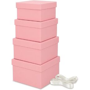 Bengnkes Round Gift Box Black Gift Boxes with Lids for Presents 4 Packs Luxury Nesting Gift Boxes Small with 17ft Ribbon for Bridesmaid Valentines Mother's day Graduation
