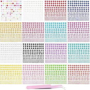 2640 قطعة من ملصقات حجر الراين من كولوفيس، 14 لونًا و4 أحجام من ملصقات الأحجار الكريمة وملصقات اللؤلؤ الملونة البيضاء مع ملقط للفنون والحرف اليدوية والمكياج وتزيين فن الأظافر in Kuwait