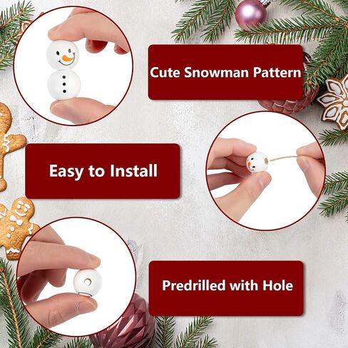 KIMOBER 180PCS Christmas Snowman Wooden Bead,Winter Craft Wood Round Beads Buffalo Plaid Bead with Rope for DIY Craft Decoration in Saudi Arabia