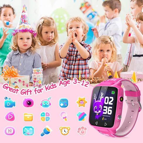 ساعة ذكية للأطفال للفتيات مع 25 لعبة ألغاز وكاميرا فيديو وآلة حاسبة عالية الدقة وشاشة تعمل باللمس وساعة منبه وعداد الخطى للأطفال وساعات هدايا عيد الميلاد للأطفال من سن 3 إلى 12 عامًا، باللون الوردي in Kuwait