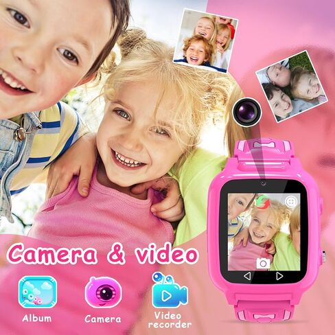 ساعة ذكية للأطفال للفتيات مع 25 لعبة ألغاز وكاميرا فيديو وآلة حاسبة عالية الدقة وشاشة تعمل باللمس وساعة منبه وعداد الخطى للأطفال وساعات هدايا عيد الميلاد للأطفال من سن 3 إلى 12 عامًا، باللون الوردي in Kuwait