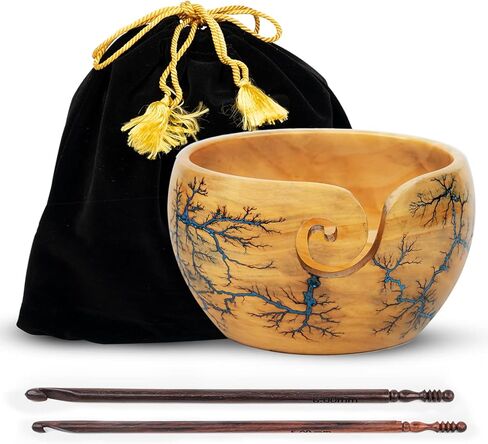 وعاء غزل خشبي من Inanosa مقاس 7×4 بوصة للكروشيه مع خطاف كروشيه 5,6 مم، يمنع الانزلاق والتشابك | أفضل هدية من Craft Supply لمحبي الكروشيه - البالغين والمبتدئين | أزرق، 1 قطعة in Kuwait