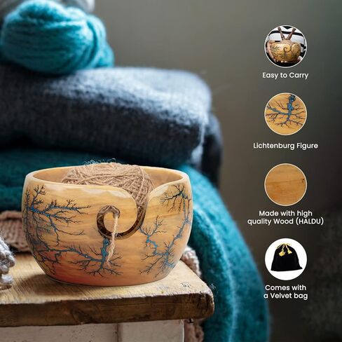 وعاء غزل خشبي من Inanosa مقاس 7×4 بوصة للكروشيه مع خطاف كروشيه 5,6 مم، يمنع الانزلاق والتشابك | أفضل هدية من Craft Supply لمحبي الكروشيه - البالغين والمبتدئين | أزرق، 1 قطعة in Kuwait