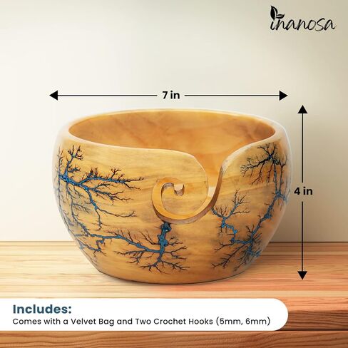 وعاء غزل خشبي من Inanosa مقاس 7×4 بوصة للكروشيه مع خطاف كروشيه 5,6 مم، يمنع الانزلاق والتشابك | أفضل هدية من Craft Supply لمحبي الكروشيه - البالغين والمبتدئين | أزرق، 1 قطعة in Kuwait