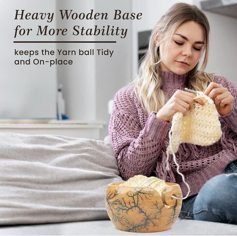 وعاء غزل خشبي من Inanosa مقاس 7×4 بوصة للكروشيه مع خطاف كروشيه 5,6 مم، يمنع الانزلاق والتشابك | أفضل هدية من Craft Supply لمحبي الكروشيه - البالغين والمبتدئين | أزرق، 1 قطعة in Kuwait