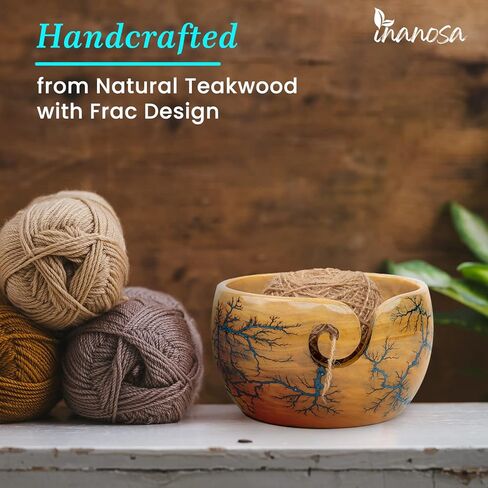 وعاء غزل خشبي من Inanosa مقاس 7×4 بوصة للكروشيه مع خطاف كروشيه 5,6 مم، يمنع الانزلاق والتشابك | أفضل هدية من Craft Supply لمحبي الكروشيه - البالغين والمبتدئين | أزرق، 1 قطعة in Kuwait