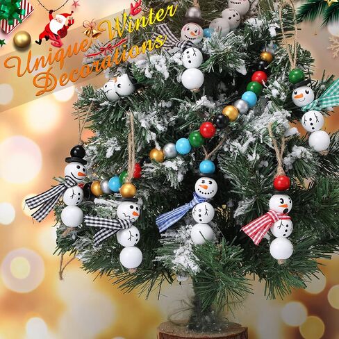 450 Pieces Snowman Wood Beads Christmas Wooden Beads Winter Wooden Bead Wood Beads for Crafts Colorful Buffalo Plaid Round Wood Beads with Twine Scarf for Christmas Winter DIY Party Decor (Plaid) in Saudi Arabia