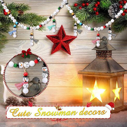 450 Pieces Snowman Wood Beads Christmas Wooden Beads Winter Wooden Bead Wood Beads for Crafts Colorful Buffalo Plaid Round Wood Beads with Twine Scarf for Christmas Winter DIY Party Decor (Plaid) in Saudi Arabia