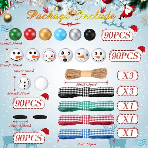 450 Pieces Snowman Wood Beads Christmas Wooden Beads Winter Wooden Bead Wood Beads for Crafts Colorful Buffalo Plaid Round Wood Beads with Twine Scarf for Christmas Winter DIY Party Decor (Plaid) in Saudi Arabia