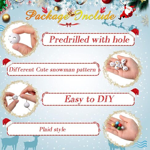 450 Pieces Snowman Wood Beads Christmas Wooden Beads Winter Wooden Bead Wood Beads for Crafts Colorful Buffalo Plaid Round Wood Beads with Twine Scarf for Christmas Winter DIY Party Decor (Plaid) in Saudi Arabia