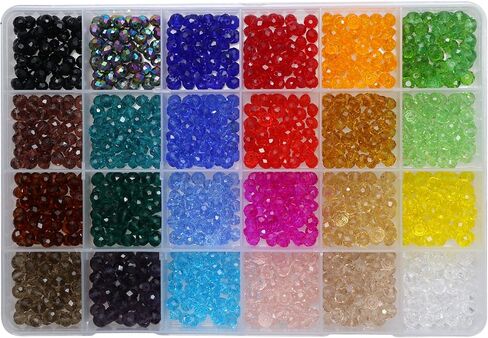 Shapenty 24 Colors 6mm Decorative Hand Briolette Faceted Rondelle Crystal Glass Beads with Hole for DIY Craft Bracelet Necklace Jewelry Making, 1200 Pieces/Box in Saudi Arabia