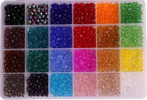Shapenty 24 Colors 6mm Decorative Hand Briolette Faceted Rondelle Crystal Glass Beads with Hole for DIY Craft Bracelet Necklace Jewelry Making, 1200 Pieces/Box in Saudi Arabia