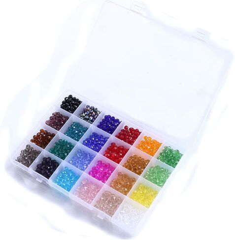 Shapenty 24 Colors 6mm Decorative Hand Briolette Faceted Rondelle Crystal Glass Beads with Hole for DIY Craft Bracelet Necklace Jewelry Making, 1200 Pieces/Box in Saudi Arabia