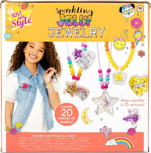 Just My Style Sparkling Jelly Jewelry, Make Your Own Squishy Jewelry, Create 25 Pieces of Jelly Jewelry, Fun Weekend or Sleepover Activity, Great Bead Kit for Kids Ages 6, 7, 8, 9 in Saudi Arabia