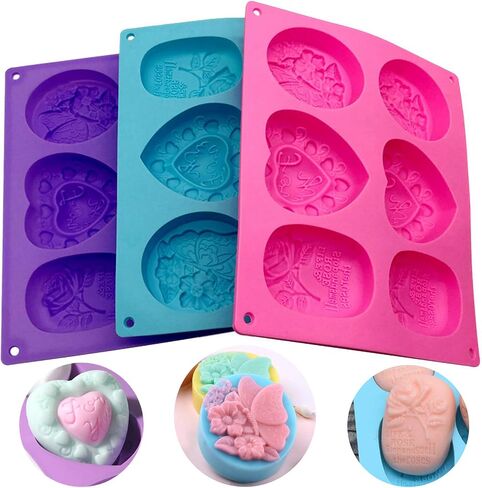 Helpcook 3 Pack Silicone Soap Molds,6 Cavities Soap Making Molds,Mixed Patterns Craft Molds,Soap Molds for Soap Making, Perfect for Making DIY Handmade Gifts,Easy Release and BPA Free Silicone Molds in Saudi Arabia