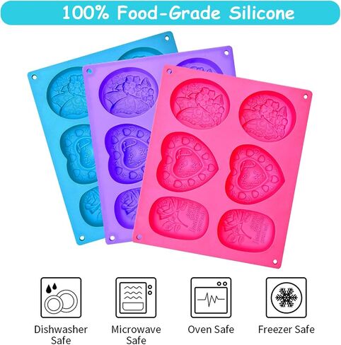 Helpcook 3 Pack Silicone Soap Molds,6 Cavities Soap Making Molds,Mixed Patterns Craft Molds,Soap Molds for Soap Making, Perfect for Making DIY Handmade Gifts,Easy Release and BPA Free Silicone Molds in Saudi Arabia