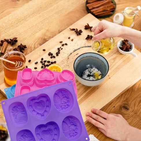 Helpcook 3 Pack Silicone Soap Molds,6 Cavities Soap Making Molds,Mixed Patterns Craft Molds,Soap Molds for Soap Making, Perfect for Making DIY Handmade Gifts,Easy Release and BPA Free Silicone Molds in Saudi Arabia