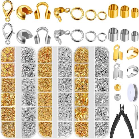 مجموعة 3180 قطعة من الخرز المجعد لمستلزمات صناعة المجوهرات، وخرز التجعيد، وأغطية التجعيد، وأنابيب التجعيد وحاميات الأسلاك، ومشابك جراد البحر، وحلقات القفز، وكماشة تجعيد وسلك خرز لصنع المجوهرات in Kuwait