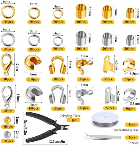 مجموعة 3180 قطعة من الخرز المجعد لمستلزمات صناعة المجوهرات، وخرز التجعيد، وأغطية التجعيد، وأنابيب التجعيد وحاميات الأسلاك، ومشابك جراد البحر، وحلقات القفز، وكماشة تجعيد وسلك خرز لصنع المجوهرات in Kuwait