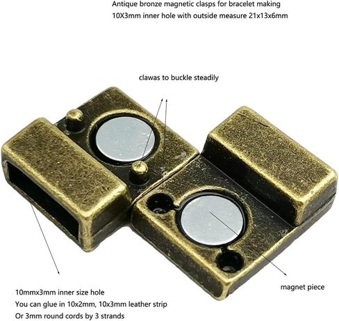 2 Pieces 10mm Flat Stainless Steel Clasps and Closure for Bracelet Making Leather Cord End 10x2.7mm Hole in Kuwait