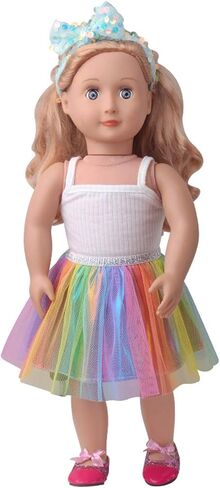 Princess Doll Fashion Clothes Costume Rainbow Tutu Dress for American 18 inch Dolls Outfits for Girls, Including Gauzy Dress, Vest, Bowknot, Sequin Coat, Bag and Shoes (Blue) in Kuwait