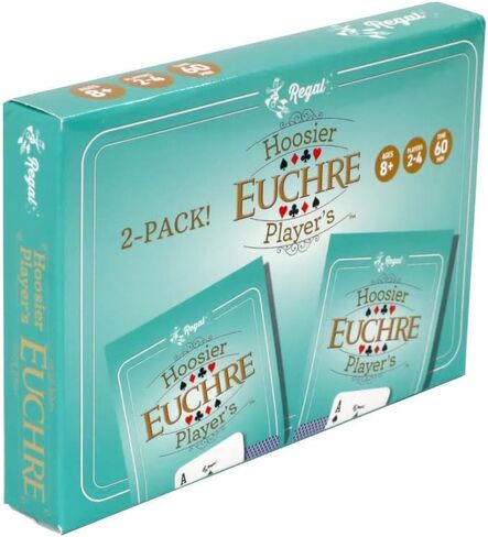 Regal Games - Hoosier Player’s Euchre Card Game Set - Pre-Stripped to 44 Cards for Classic Euchre - Fun, Family-Friendly Group Card Game - Ideal for 2-4 Players Ages 8+ - Includes Score Pad - 2 Pack in Saudi Arabia